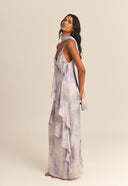 VESTIDO MARIA SEDA IMPRESSÃO BOTÂNICA PALHA DE MILHO ROXO