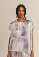 BLUSA LIZ SEDA IMPRESSÃO BOTÂNICA PALHA DE MILHO ROXO