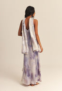 PASHMINA SEDA IMPRESSÃO BOTÂNICA PALHA DE MILHO ROXO