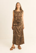VESTIDO MAIA SEDA IMPRESSAO BOTANICA IMPRESSAO BOTANICA CRAJIRU CHUMBO
