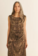 VESTIDO MAIA SEDA IMPRESSAO BOTANICA IMPRESSAO BOTANICA CRAJIRU CHUMBO
