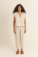 CALCA OLIVIA LINHO OFF-WHITE