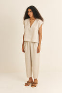 CALCA OLIVIA LINHO OFF-WHITE