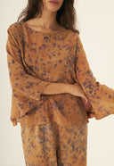 BLUSA KAUANA SEDA IMPRESSAO BOTANICA CATUABA MACELA CLITORIA