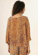 BLUSA KAUANA SEDA IMPRESSAO BOTANICA CATUABA MACELA CLITORIA