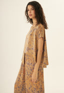 BLUSA LIZ SEDA IMPRESSAO BOTANICA CATUABA MACELA CLITORIA