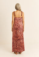 VESTIDO NARA SEDA IMPRESSAO BOTANICA IMPRESSAO BOTANICA CRAJIRU VERMELHO