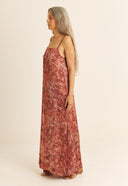 VESTIDO NARA SEDA IMPRESSAO BOTANICA IMPRESSAO BOTANICA CRAJIRU VERMELHO